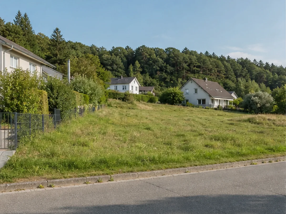 Grundstück mit Straße, Gelände und benachbarter Bebauung